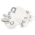 Gibson Home Black Squares 12 Piece Round Fine Ceramic Dinnerware Set in White-0
