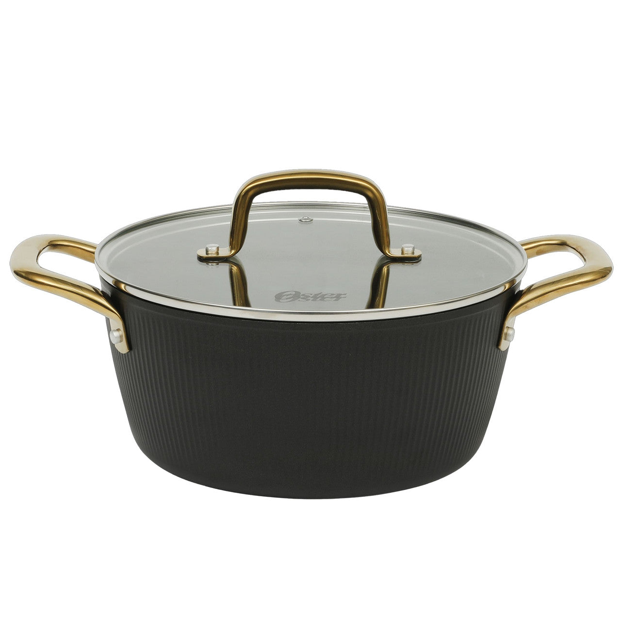 Oster Abbottsford 7 Quart Nonstick Aluminum Dutch Oven with Glass Lid in Black-0