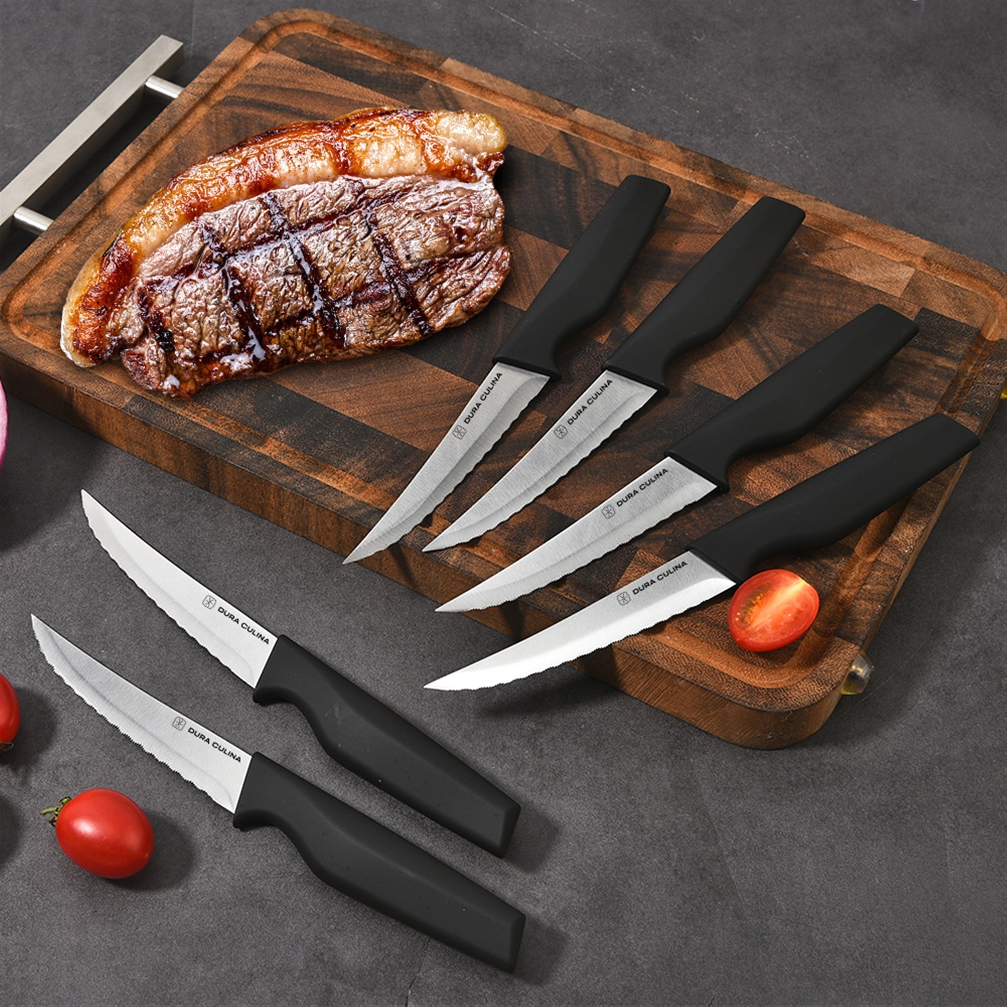 14-Piece Knife Block Set - High Carbon Stainless Steel with Ergonomic Handles, Built-In Sharpener, Black Wood Storage Block-3