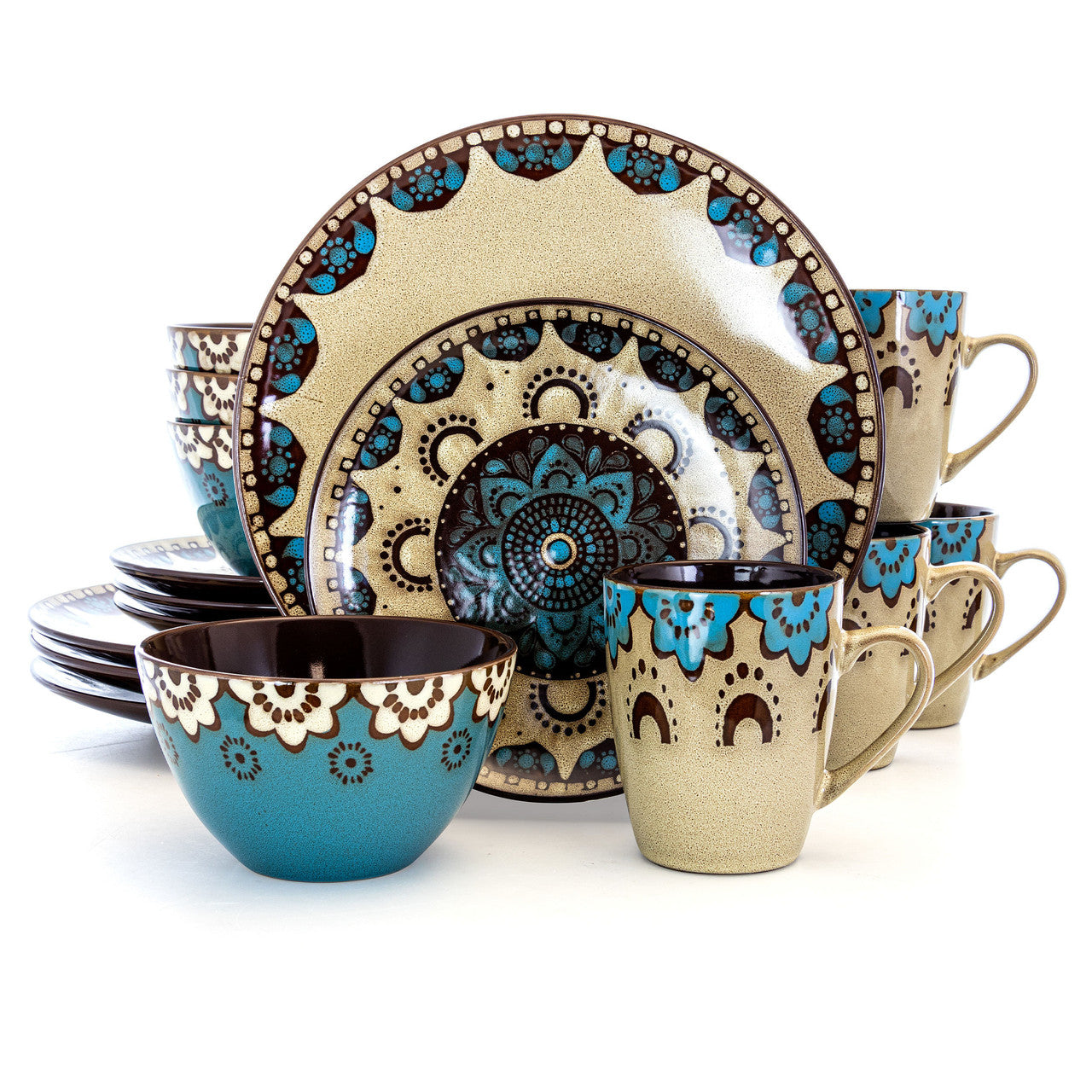 Elama Clay Heart 16 Piece Luxurious Stoneware Dinnerware with Complete Setting for 4, 16pc-0