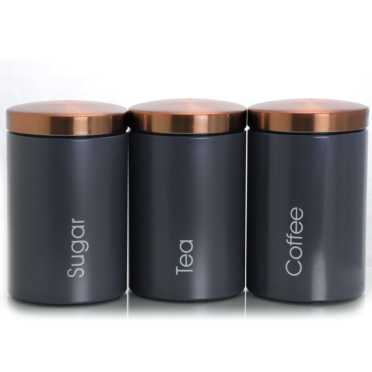 MegaChef Essential Kitchen Storage 3 Piece Sugar, Coffee and Tea Canister Set in Matte Gray-0