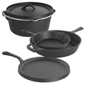 MegaChef Pre-Seasoned Cast Iron 5-Piece Kitchen Cookware Set, Pots and Pans-0